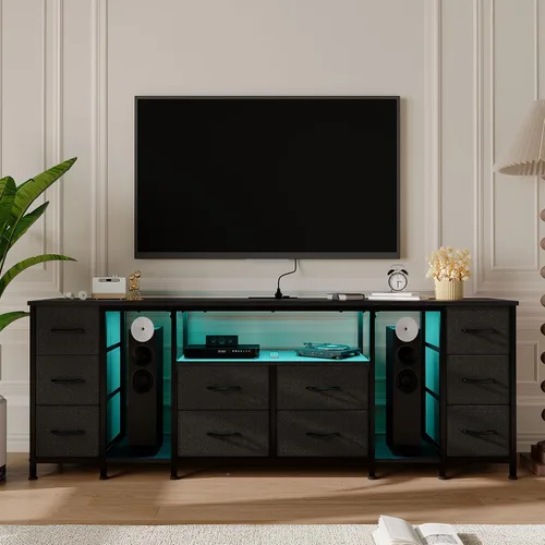 Miniatura 2 de Garvee Cómoda de 10 cajones, soporte de TV con cajones de tela y tomas de corriente para TV de 75, 70 y 65 pulgadas, mesa consola de TV, centro