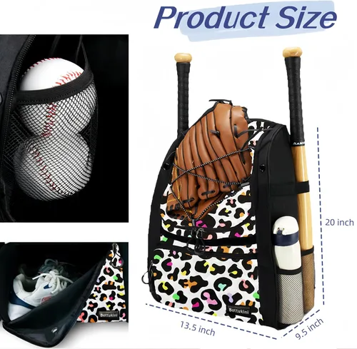 Miniatura 7 de Bolsa de béisbol juvenil con compartimento ventilado para zapatos, bolsa de bate de sóftbol para guantes de bateo, casco, equipo de teeball