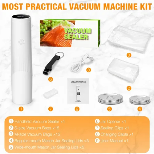 Miniatura 8 de Sellador al vacío inteligente para alimentos con pantalla LED, máquina selladora al vacío de mano de succión fuerte de 65 kPa para bolsas