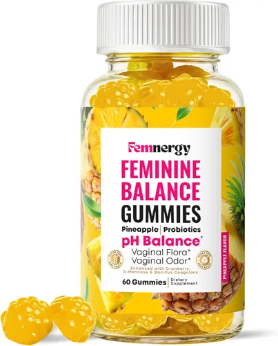 Feminine Balance - Gomitas probióticas para mujer, salud vaginal y equilibrio del pH, suplemento natural de gomitas con probióticos, piña y