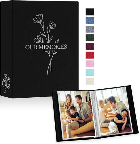 Miniatura 33 de Lanpn Álbumes de fotos pequeños de 4 x 6 pulgadas, 50 imágenes, paquete de 2 unidades, mini capacidad de lino Our Memories, juego de bolsillos