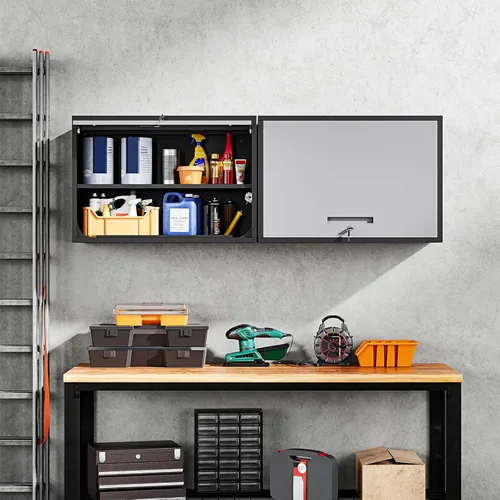 Miniatura 2 de Yizosh Armario de pared de metal con puertas y estantes, armario de almacenamiento montado en la pared para garaje, sótano, cocina, almacén