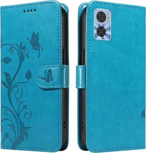 Miniatura 171 de Funda para Motorola Moto E22/E22i, piel sintética, con tarjetero y correa para la muñeca, a prueba de golpes, funda magnética para Motorola Moto Rojo