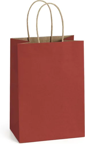 Miniatura 7 de BagDream Bolsas de regalo, 100 bolsas de regalo pequeñas de papel kraft de 5.25 x 3 x 8 pulgadas con asas a granel, bolsas de papel marrón