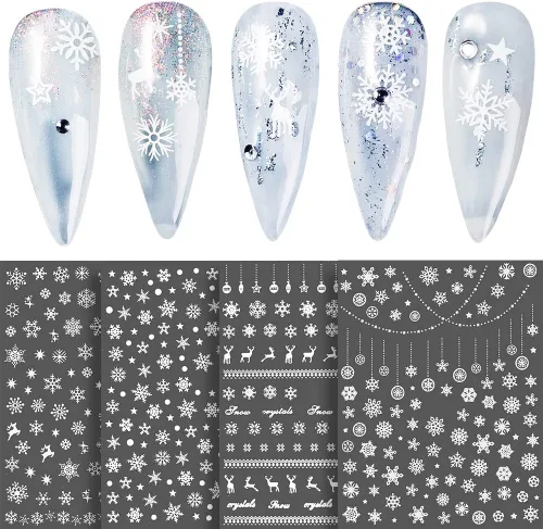 Miniatura 4 de Calcomanías de uñas de copo de nieve 10 hojas, calcomanías de copo de nieve de Navidad, calcomanías de uñas 3D autoadhesivas, diseño de uñas de tema