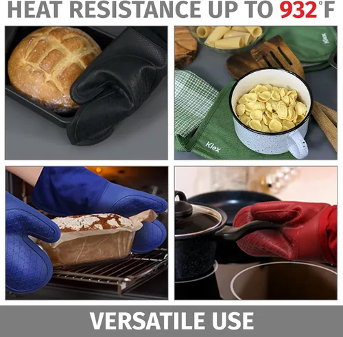 Miniatura 4 de Klex Manoplas de horno de silicona extralargas y soportes para ollas, resistencia al calor de 932 °F con guantes de horno acolchados y almohadillas