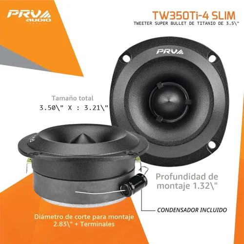 Miniatura 4 de PRV AUDIO Super Tweeters para audio de coche, 3.5 pulgadas, par de tweeter de bala de 240 vatios, tweeter PRV TW350Ti-4 Slim Titanium Bullet PRO
