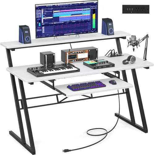 Miniatura 13 de Escritorio de producción de estudio de música Armocity - Escritorio de estudio de grabación para productor con toma de corriente, estación
