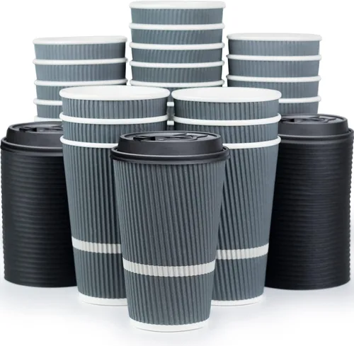 Miniatura 7 de Tazas de café desechables con tapas, taza de café de 16 onzas (paquete de 70). Las tazas de viaje grandes mantienen la forma con bebidas frías