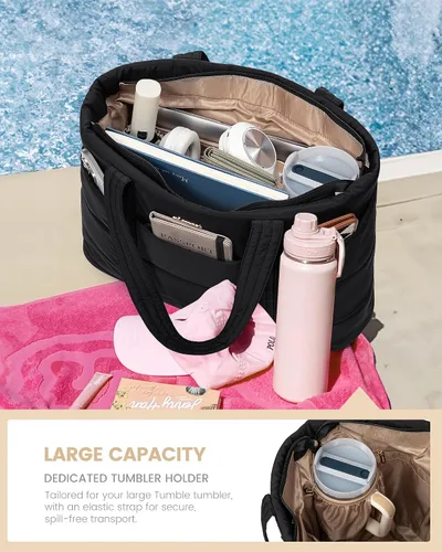 Miniatura 3 de LOVEVOOK Bolsa de mano para mujer, bolsa grande acolchada para computadora portátil, bolsa de viaje ligera con cremallera, regalos para mujeres