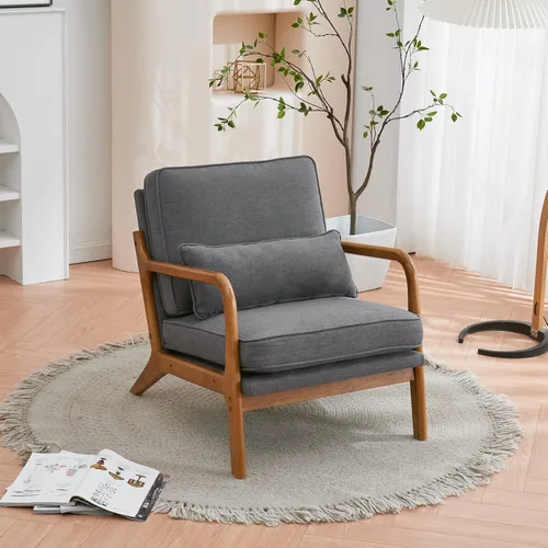 Miniatura 2 de Sillón moderno Mid-Century - Sillón de interior con respaldo y cojín de asiento, silla de lectura tapizada de terciopelo de peluche con reposabrazos