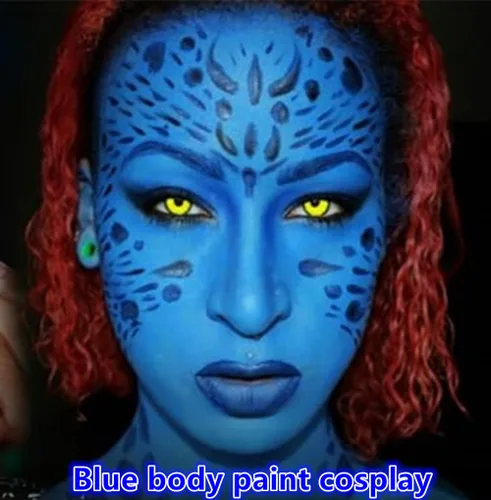Miniatura 8 de Go Ho Pintura facial azul real, lavable, a base de agua, pintura corporal azul crema, maquillaje para Halloween, cosplay, SFX, pitufo, mística