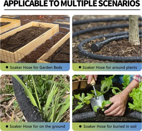 Miniatura 5 de Paquete de 3 mangueras cortas de remojo de 15 pies para camas de jardín, manguera de remojo de 1/2 pulgadas y 50 pies para riego de base, manguera