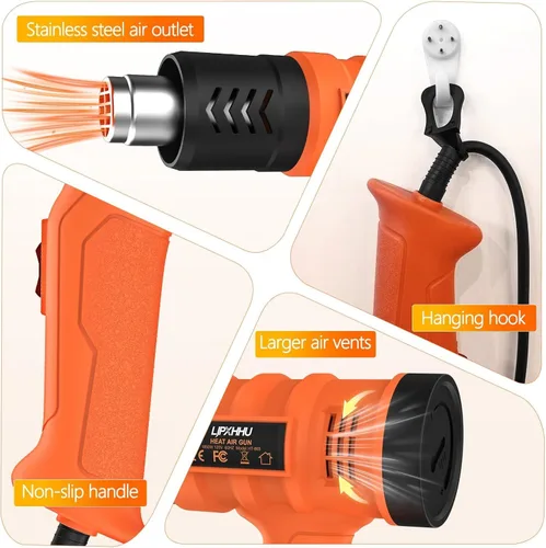 Miniatura 5 de Pistola de calor de 1850W, 1.5s calentamiento rápido, pistola de aire caliente de servicio pesado, buen control de temperatura, 122℉-1112℉(50-600℃)
