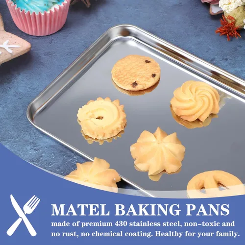 Miniatura 5 de 16 bandejas para hornear de acero inoxidable, bandejas de metal pequeñas, bandejas rectangulares profesionales para horno, horno y tostadora