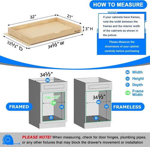 Miniatura 5 de WelFurGeer Cajones extraíbles de cierre suave para armarios de cocina, organizador de gabinete extraíble de 32 pulgadas de ancho x 21 pulgadas