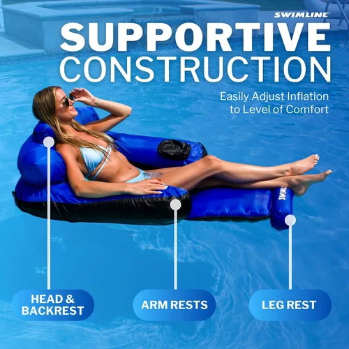 Miniatura 4 de Swimline ORIGINAL - Colchoneta cubierta de tela para piscina, balsa flotante definitiva para adultos y niños Respaldo, reposabrazos y reposapiés