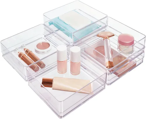 STORi SimpleSort Juego de 6 organizadores de cajones transparentes apilables | Bandejas cuadradas de 6" x 6" x 2" | Pequeños cubos de almacenamiento