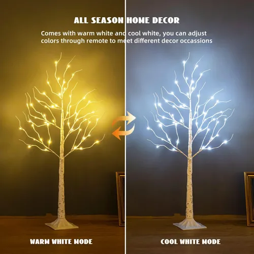 Miniatura 2 de Árbol de abedul iluminado, 48 luces LED de abedul para interiores y exteriores, luz de árbol de ramita artificial de 9 modos, temporizador