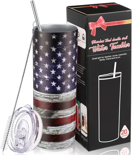 Patelai Vaso de agua con la bandera estadounidense para el 4 de julio, regalos patrióticos, suministros para fiestas patrióticas para el 250