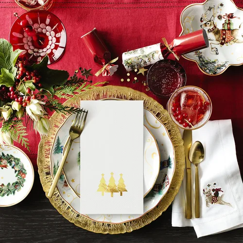 Miniatura 4 de Horaldaily 100 servilletas decorativas desechables de papel de Navidad para invitados, toalla de mano con árboles de Navidad en lámina dorada