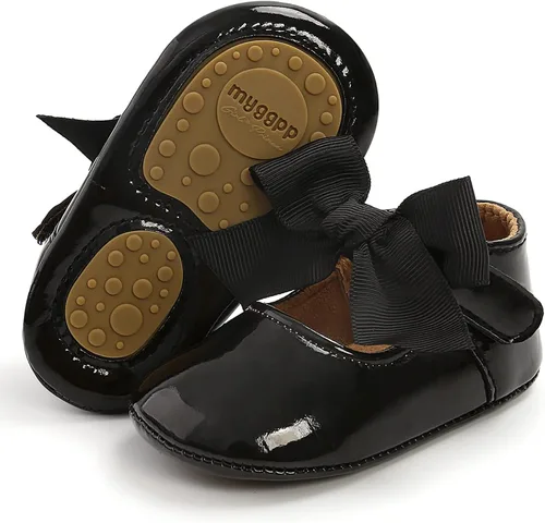 Miniatura 5 de Zapatos planos Mary Jane para bebés y niñas con lazo, suela de goma antideslizante, de piel sintética, para primeros pasos, zapatos de vestir de boda