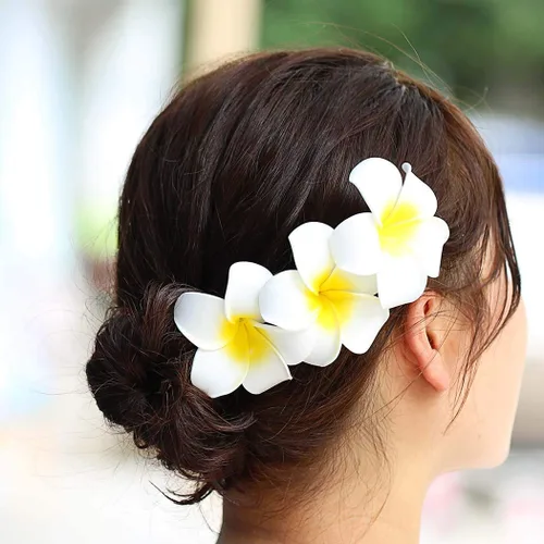 Miniatura 4 de 50 pinzas para el cabello de 2.5 pulgadas de espuma hawaiana Frangipani artificial de plumeria para el hogar, novia, boda, fiesta tropical, Mezcla