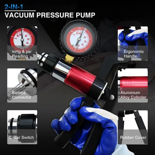 Miniatura 4 de YSTOOL Kit de bomba de vacío y presión de mano, herramienta de purga de líquido de freno y embrague, juego de cambio de aceite y purga de líquido