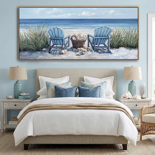 Miniatura 4 de HGUAOA Coastal Wall Art - Large Landscape Wall Pictures for Living Room, Bedroom Pictures, Ocean Beach Artwork, Blue Above Bed Decor, Coastal