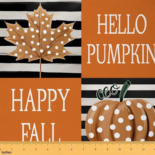 Miniatura 20 de The Yard - Tela con texto en inglés «Hello Fall», 36 pulgadas de largo x 59 pulgadas de ancho, hojas de árbol de calabaza otoñal, tela de tapicería