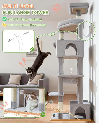 Miniatura 7 de Taoqimiao Árbol para gatos XXL de 79 pulgadas para gatos grandes, para gatos de gran tamaño, torre para gatos de varios niveles, 2 espaciosos