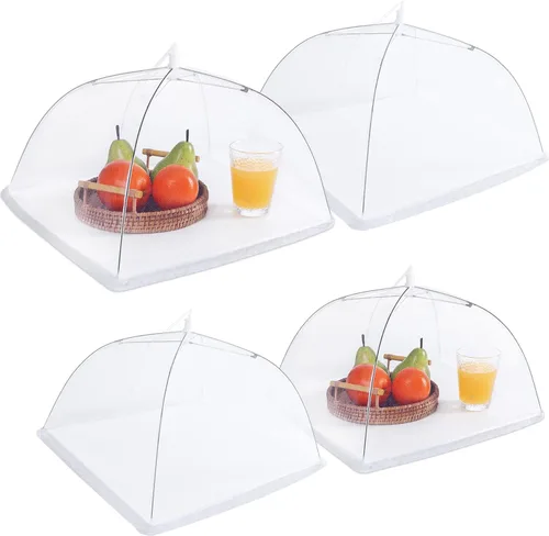 JULBEAR 4 Piezas Cubiertas de Malla para Alimentos Carpa Grande y Alta Cubiertas de Pantalla de Alimentos Tipo Sombrilla para Exteriores Redes de