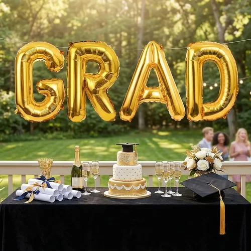 Miniatura 4 de Biapian Globos dorados de 40 pulgadas, 4 piezas de decoraciones de graduación, pancarta grande de graduación dorada, globos de aluminio para fiesta