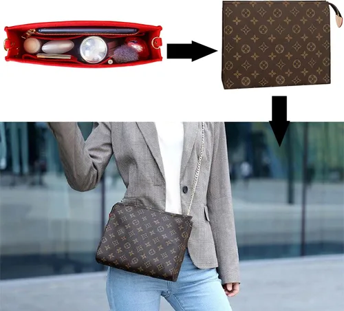Miniatura 6 de MISIXILE Organizador de fieltro para bolso con cremallera y hebillas doradas, organizador de bolso, bolsa de aseo para 19 y 26 (rojo-S)