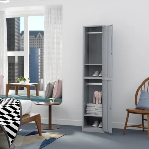 Miniatura 2 de Taquilla de metal para el hogar, vestidor, armarios de almacenamiento de acero de 71 pulgadas para empleados, armario con cerradura con 2 puertas