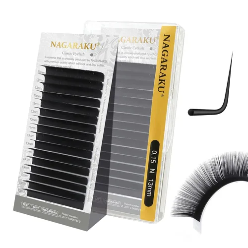 Miniatura 91 de NAGARAKU Extensiones de pestañas, pestañas individuales, 0.05mm, rizo D, 15mm, clásico, negro mate, suave, natural, profesional, 16 filas, 0.05-D