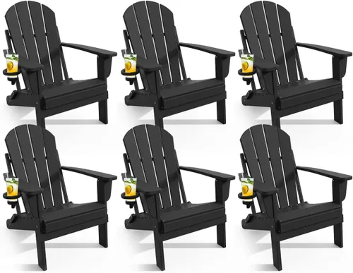 Miniatura 18 de Silla Adirondack plegable con soporte para tazas, sillas de patio de plástico HDPE para todo tipo de clima, silla para hoguera, sillas de césped al