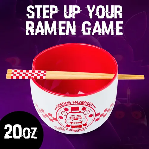 Miniatura 2 de Silver Buffalo Five Nights at Freddy's Freddy Fazbear - Cuenco de cerámica para fideos ramen y arroz con diseño de caja de pizza, con palillos