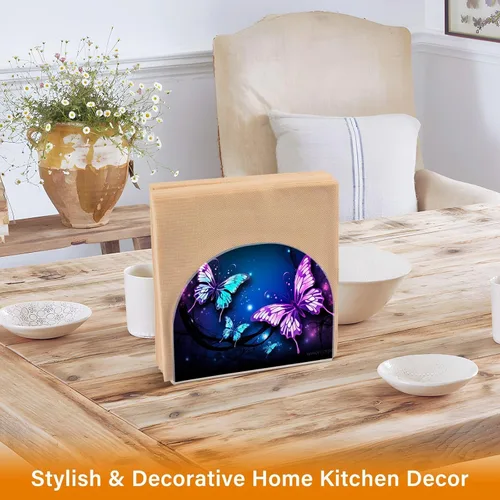 Miniatura 5 de Servilleteros de mariposa púrpura para mesas, servilleteros de acrílico transparente para servilleteros de cóctel para cocina, restaurante, bar