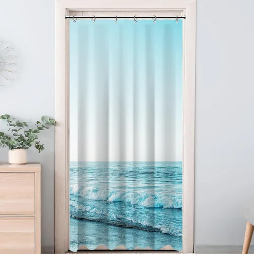 Cortina de Ducha Pequeña de Cabina para RV de Medio Tamaño Océano Playa Costera Seaside para Baño 36A*72A Pulgadas Náutica Verano Playera Decoración