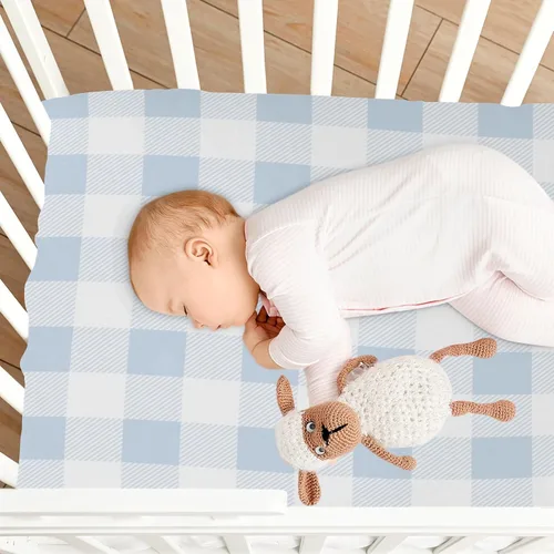 Miniatura 8 de Kigai Sábanas de cuna de punto de jersey para niños y niñas, para colchones estándar de cuna y de niño pequeño, cómodas, suaves, transpirables, 28 x