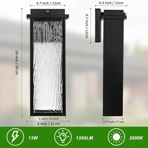 Miniatura 5 de VenzBlomia Lámpara de pared exterior de 16" en negro del atardecer al amanecer LED, lámpara de iluminación exterior grande, lámpara de pared montada