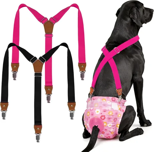 Miniatura 13 de Pet Soft Tirantes de pañales para perro hembra, 2 piezas, tirantes para falda de perro, vestido, Negro, rosa, marrón, burdeos