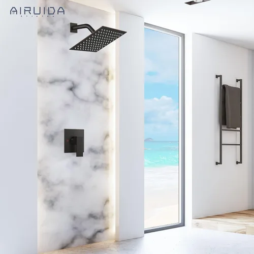 Miniatura 3 de Airuida Juego de grifo de ducha para baño, sistema de ducha de lluvia de 8 pulgadas, cabezal de ducha cuadrado de una sola función, 1 mango
