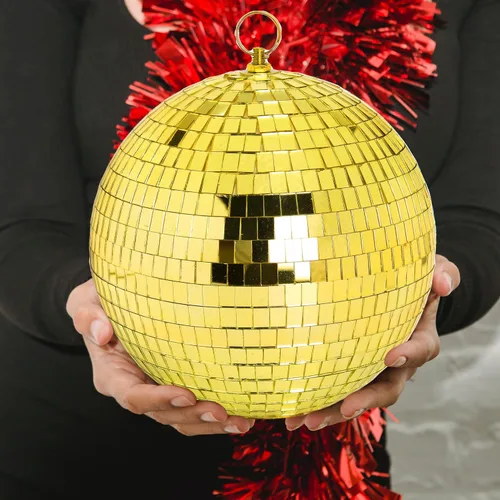 Miniatura 7 de DJBoomy Bola de discoteca de espejo colgante de 8 pulgadas: bolas de discoteca doradas, bola de espejo con anillo colgante para decoración de Dorado