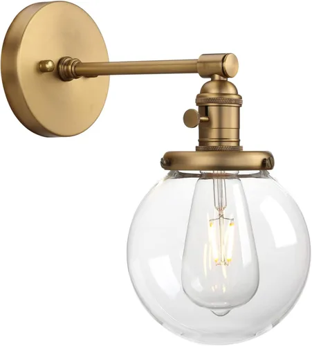 Phansthy Lámpara de pared industrial antigua con pantalla de cristal de 5.9 pulgadas, aplique de pared vintage con interruptor de encendido y Antiguo
