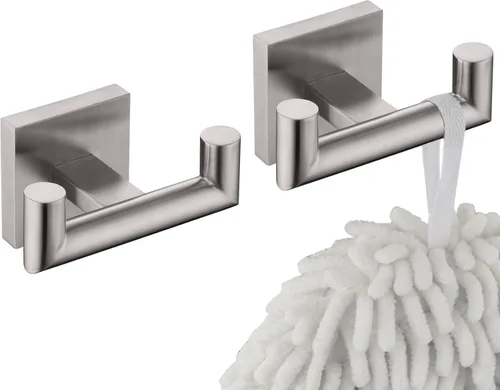 Miniatura 16 de KOKOSIRI Gancho para Bata de Baño Ganchos Dobles para Toalla y Abrigo Negro Mate para Baño Cocina Montaje en Pared, Paquete de 2 Acero Inoxidable