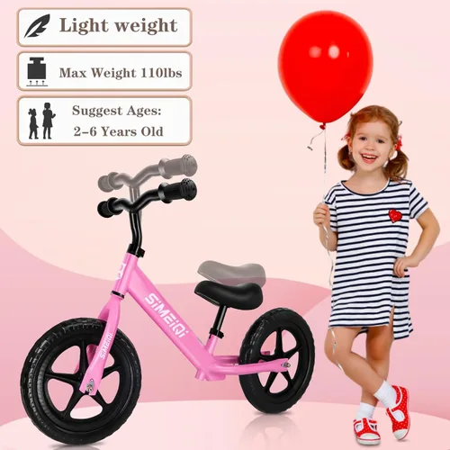 Miniatura 4 de Bicicleta de equilibrio de 12 pulgadas para niños y niñas de 2, 3, 4, 5 años de edad, sin pedal, caminar, equilibrio, entrenamiento, bicicleta Rosa