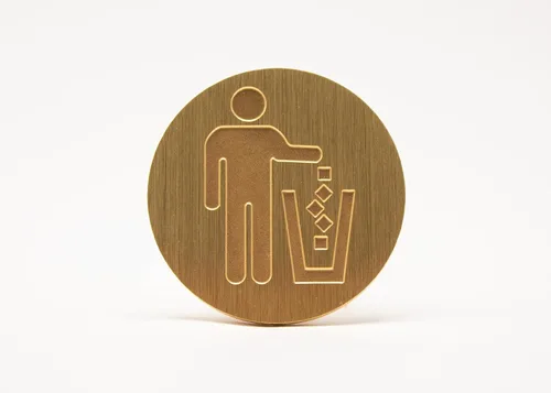 Miniatura 15 de Logotipo de basura, emblema, medallón, cocina, oficina, parte delantera del gabinete, 1.5 pulgadas, acero inoxidable, latón, negro mate, cantidad 1