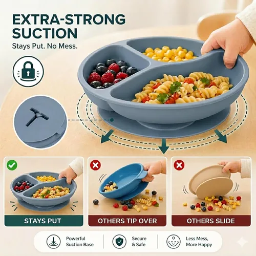Miniatura 7 de Juego de alimentación de silicona para bebés, 10 suministros de destete LED para bebés, platos para bebés sin BPA con platos y cuencos para niños